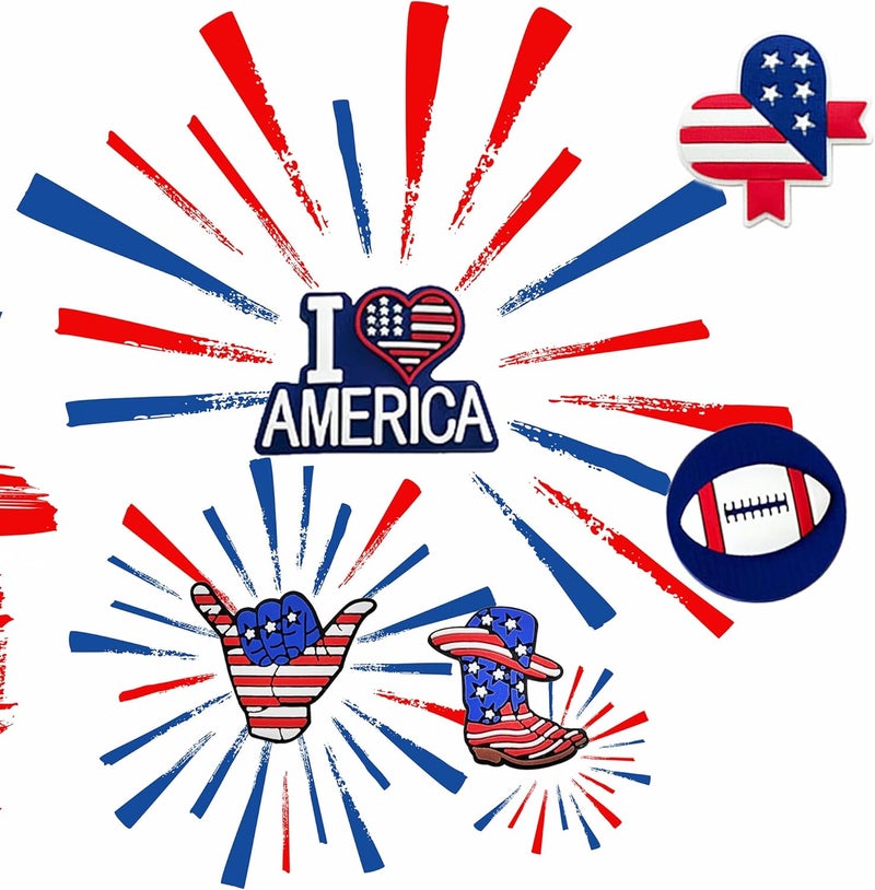 BULKITEM 25 Pcs Gamer, Summer, Nurse, Pink, Hunting, Black,USA american flag crocs,Shoe Charms, Cute Shoe Accessories Gifts Charms for Teens Kids Adults - Image 5